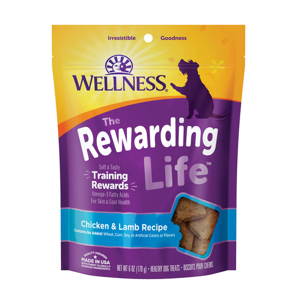 Wellness Rewarding Life Soft & Chewy Dog Treats Grain Free Chicken & Lamb 6oz Bag