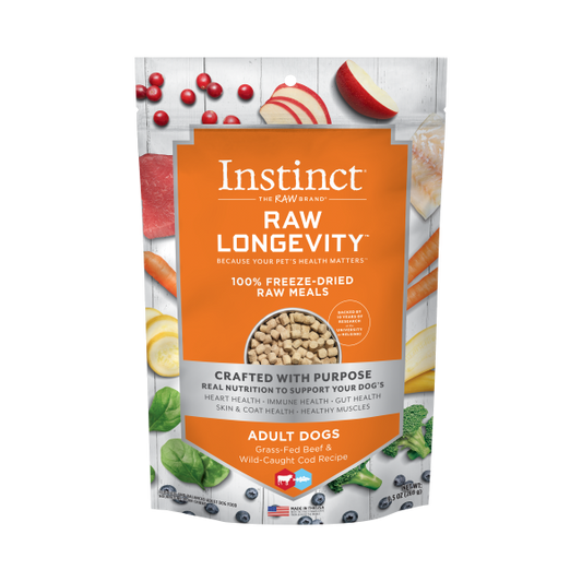 Instinct® Raw Longevity™ 100% Freeze-Dried Raw Meals Grass-Fed Beef & Wild-Caught Cod Recipe for Dogs 9.5oz Bag