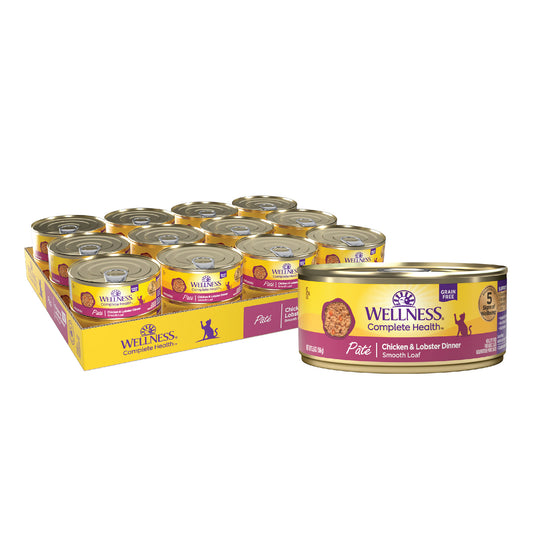 Wellness Complete Health Natural Grain Free Wet Canned Cat Food Chicken & Lobster Pate 5oz Can