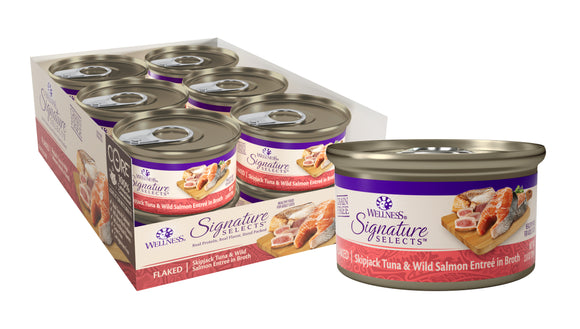 Wellness CORE Signature Selects Grain Free Canned Cat Food Flaked Skipjack Tuna & Wild Salmon in Broth 2.8ozs