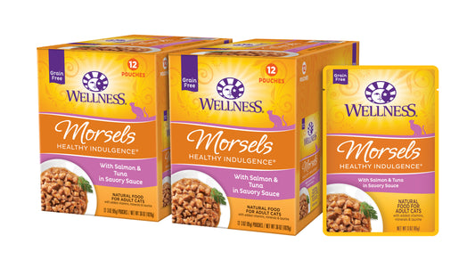 Wellness Healthy Indulgence Natural Grain Free Wet Cat Food Morsels Salmon & Tuna 3oz Pouch
