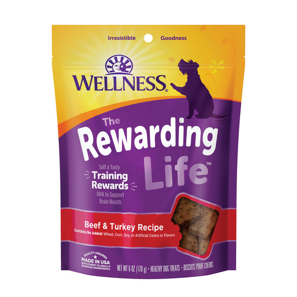Wellness Rewarding Life Soft & Chewy Dog Treats Grain Free Beef & Turkey 6oz Bag