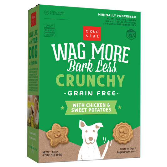 Cloud Star Wag More Bark Less Crunchy Grain Free Dog Treats, Chicken & Sweet Potato, 14 oz. Box