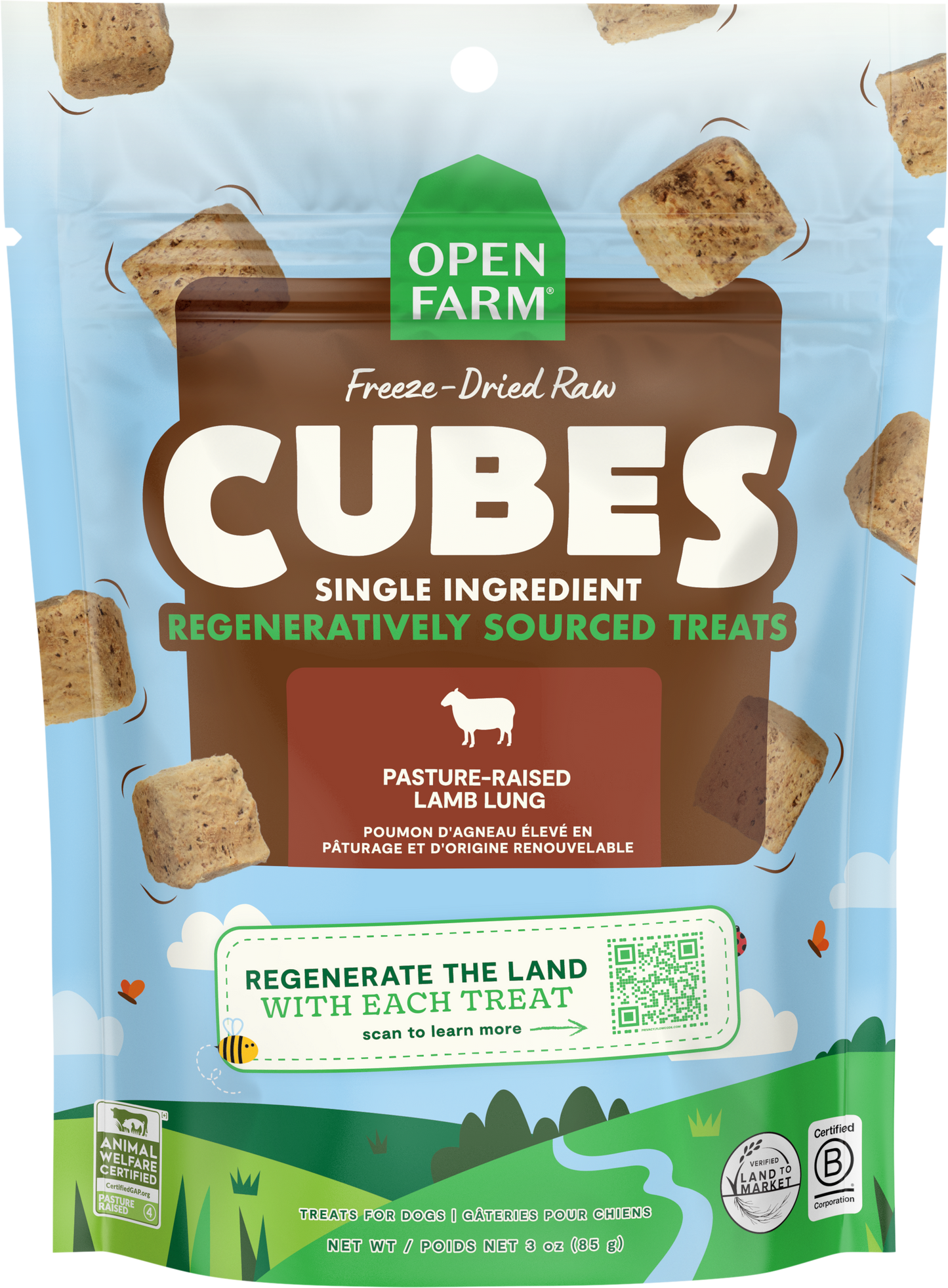 Open Farm Freeze Dried Raw Single Ingredient Lamb Lung Treat 3oz Bag