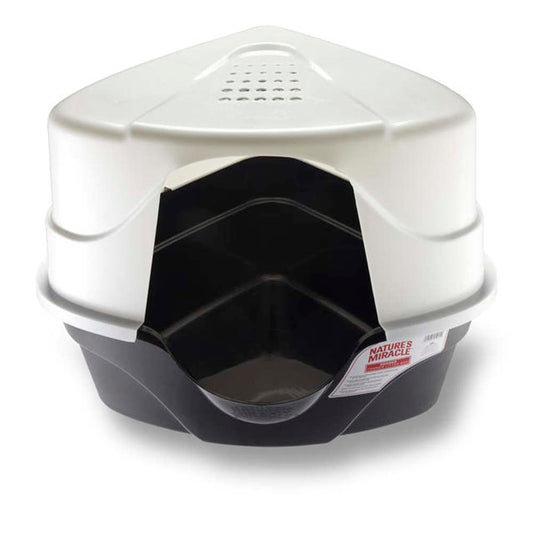 Nature's Miracle Just for Cats Advanced Hooded Corner Cat Litter Box Black & White eXtra Large