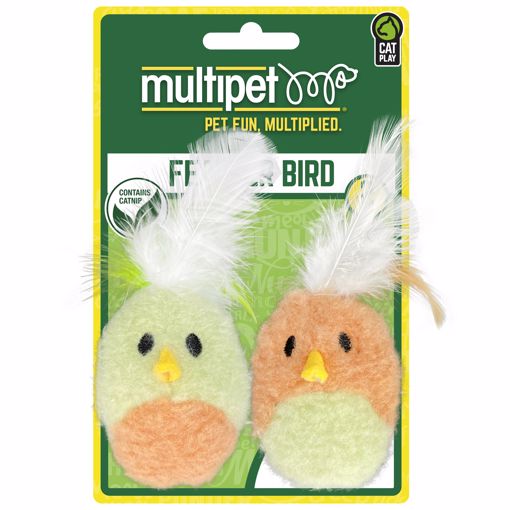 Multipet 5in 2pk Feather Bird Catnip Toy