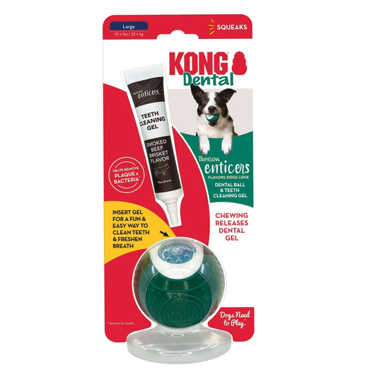 KONG Dental Ball w/Tropiclean Enticer Teeth Cleaning Gel Honey Chicken LG 1 oz