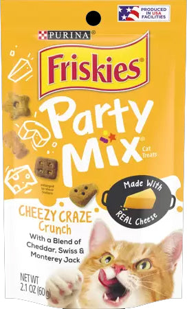 Friskies Cat Treats, Party Mix Cheezy Craze Crunch, 2.1 oz. Pouch