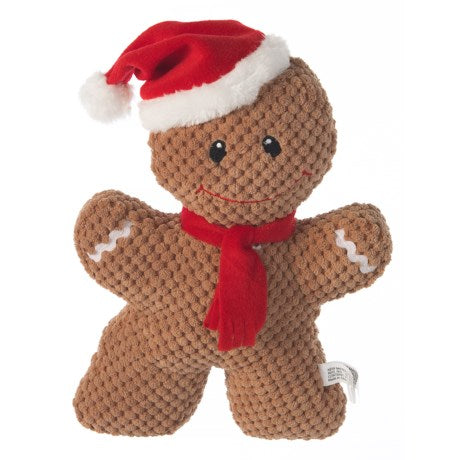 Petlou holiday plush pet toys for dogs and cats with multi-squeak and crinkle in different size (brown 1, 11-inch chr gingerbread man)
