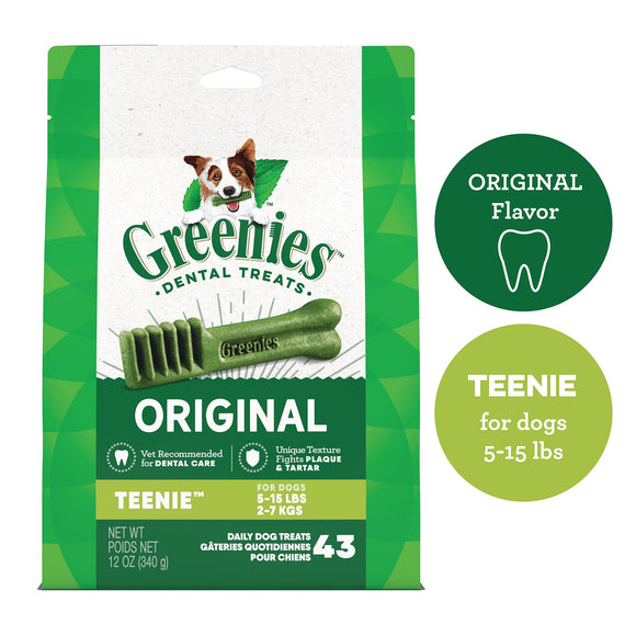 GREENIES Original TEENIE Natural Dental Dog Treats  12 oz. Pack (43 Treats)