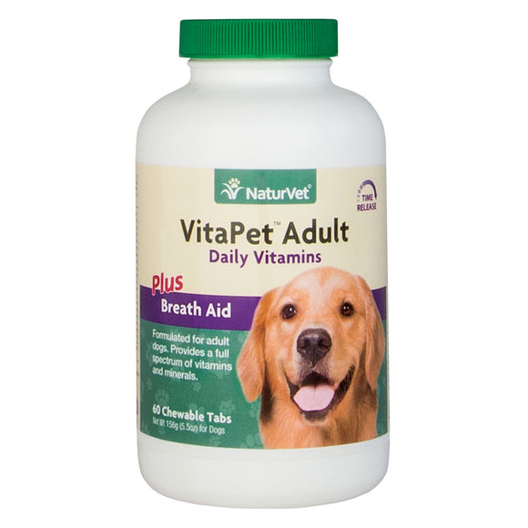 NaturVet VitaPet Breath Aid Daily Vitamin for Dogs, 60 Chewable Tablets
