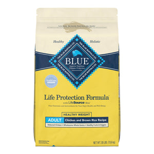 Blue Buffalo Life Protection Formula Healthy Weight Chicken and Brown Rice Dry Dog Food for Adult Dogs  Whole Grain  30 lb. Bag
