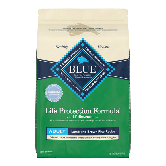 Blue Buffalo Life Protection Formula Lamb and Brown Rice Dry Dog Food for Adult Dogs  Whole Grain  15 lb. Bag