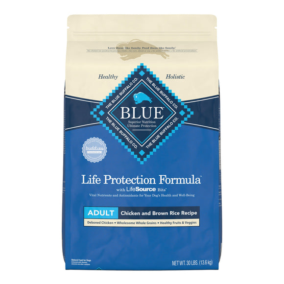 Blue Buffalo Life Protection Formula Chicken and Brown Rice Dry Dog Food for Adult Dogs  Whole Grain  30 lb. Bag