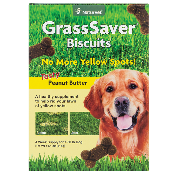 NaturVet – GrassSaver Biscuits for Dogs – Healthy Supplement to Help Rid Your Lawn of Yellow Spots – Enhanced with a Tasty Peanut Butter Flavor – 4 Week Suppy - 11.1oz