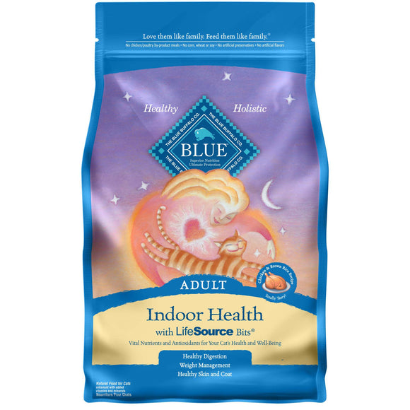 Blue Buffalo Indoor Health Chicken and Brown Rice Dry Cat Food for Adult Cats  Whole Grain  7 lb. Bag