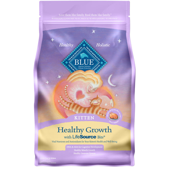 Blue Buffalo Healthy Growth Chicken and Brown Rice Dry Cat Food for Kittens  Whole Grain  3 lb. Bag