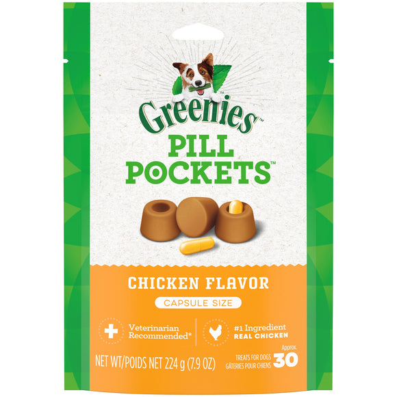 GREENIES PILL POCKETS for Dogs Capsule Size Natural Soft Dog Treats  Chicken Flavor  7.9 oz. Pack (30 Treats)