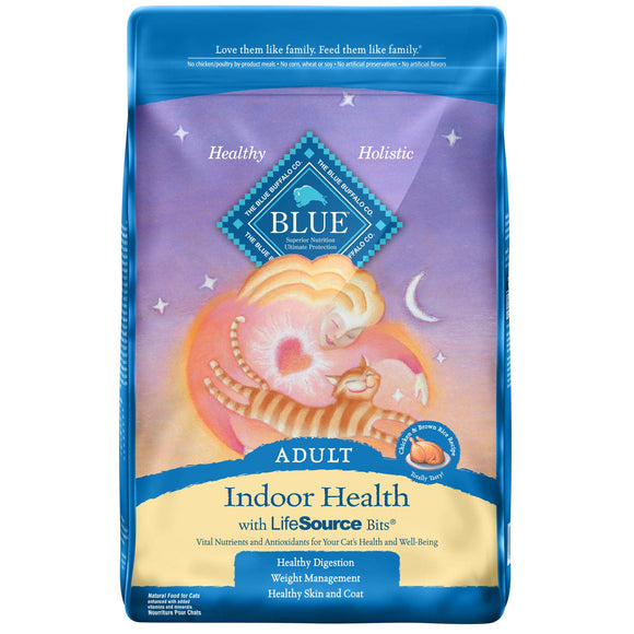 Blue Buffalo Indoor Health Chicken and Brown Rice Dry Cat Food for Adult Cats  Whole Grain  3 lb. Bag