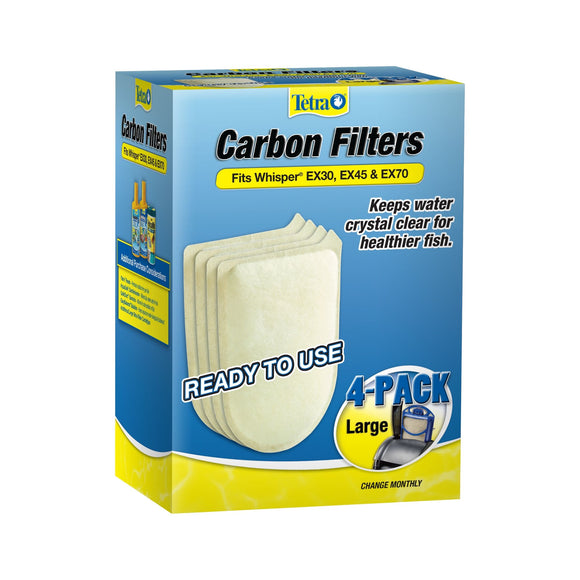 Tetra Carbon Filters Aquarium Cartridges for Whisper EX30 EX45 EX70 Filter  Large  4-pack