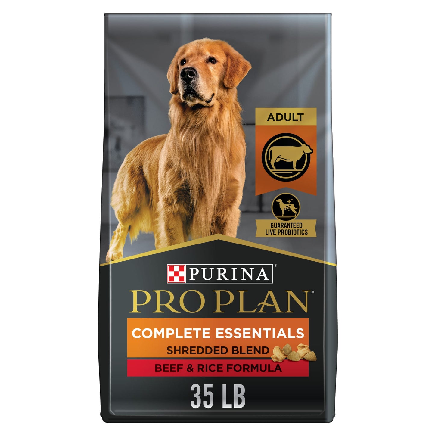 Purina Pro Plan High Protein Dog Food With Probiotics for Dogs, Shredded Blend Beef & Rice Formula, 35 lb. Bag