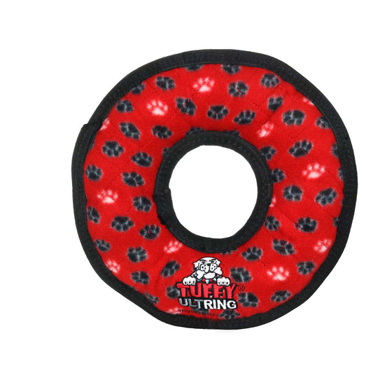 Tuffy Ultimate Ring Red Paw  Squeaky and Durable Dog Toy