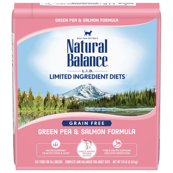 Natural Balance Limited Ingredient Diets Green Pea & Salmon Formula Dry Cat Food, 10 Pounds, Grain Free