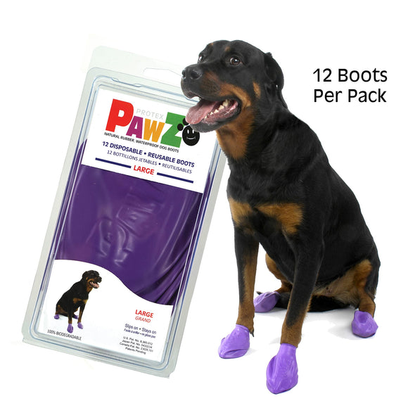 Pawz Natural Rubber Disposable Dog Boots Large Purple 12ct