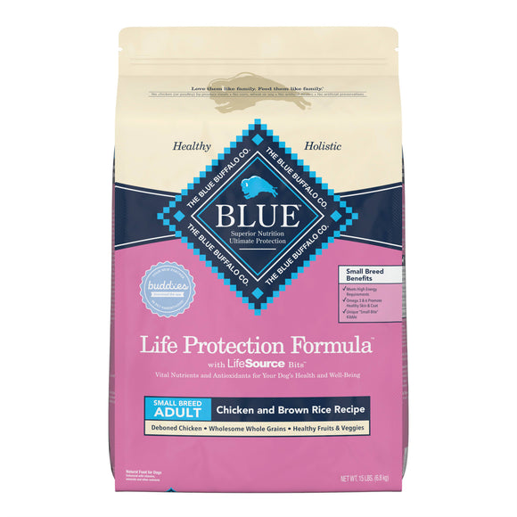 Blue Buffalo Life Protection Formula Small Breed Chicken and Brown Rice Dry Dog Food for Adult Dogs  Whole Grain  15 lb. Bag