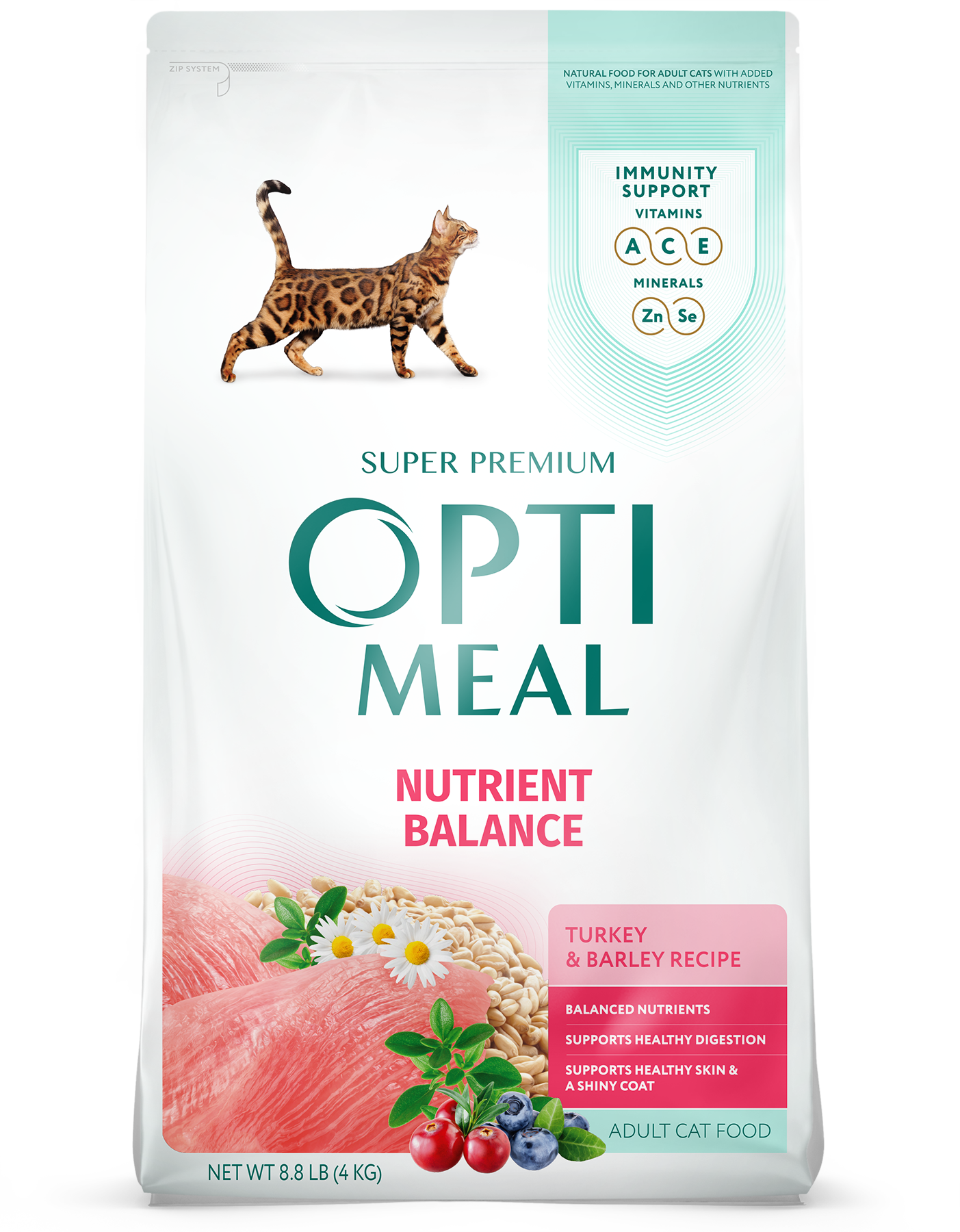 Optimean Dry Cat Food 3.3lb Turkey Barley