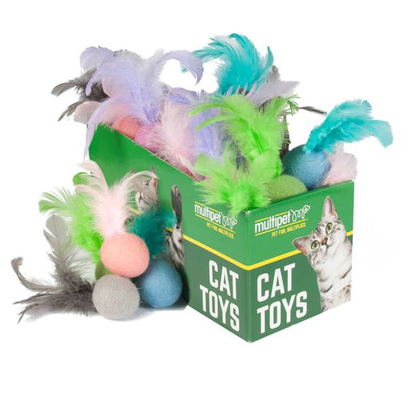 Multipet International Felted Feather Ball Cat Toy Assortment