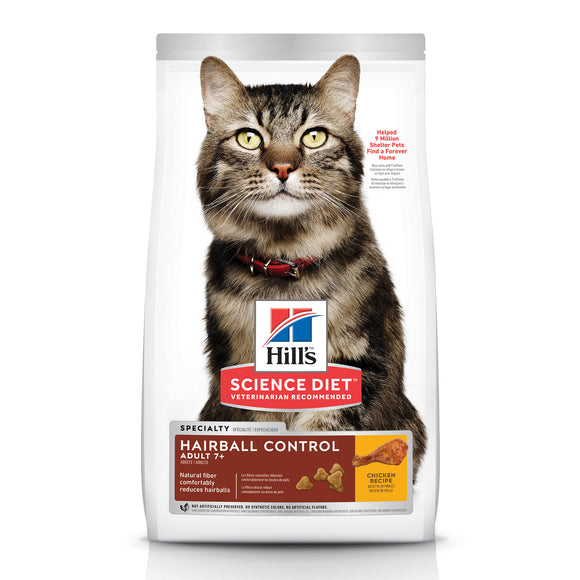 Hill's Science Diet Senior 7+ Hairball Control Chicken Recipe Dry Cat Food, 7 lb bag