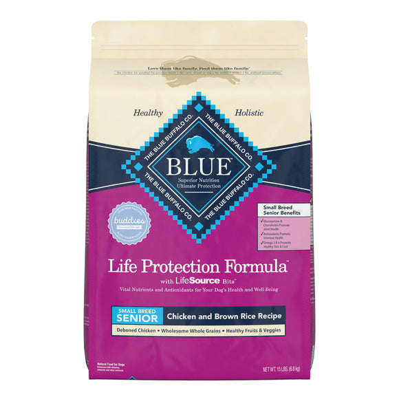 Blue Buffalo Life Protection Chicken & Brown Rice Recipe Small Breed Senior Dry Dog Food - 15lbs