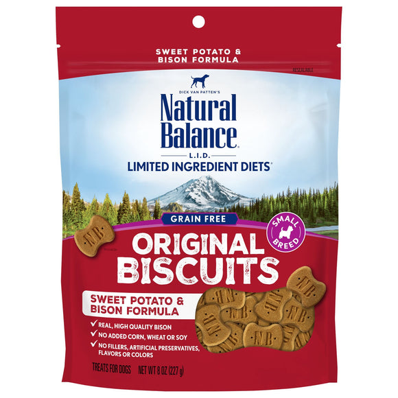 Natural Balance L.I.T. Limited Ingredient Treats Sweet Potato & Bison Formula Small Breed Dry Dog Treats  8-Ounce Bag