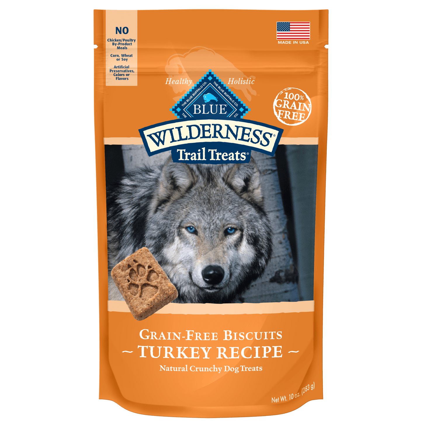 Blue Buffalo Wilderness Trail Treats High Protein Turkey Flavor Crunchy Biscuit Treats for Dogs  Grain-Free  10 oz. Bag