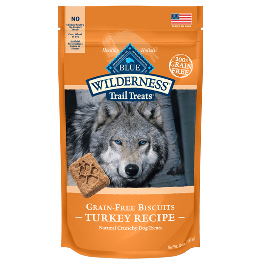 Blue Buffalo Wilderness Trail Treats High Protein Turkey Flavor Crunchy Biscuit Treats for Dogs  Grain-Free  10 oz. Bag