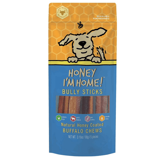 Honey I'm Home Dog Treats Buffalo Bully Sticks 5pk 6in