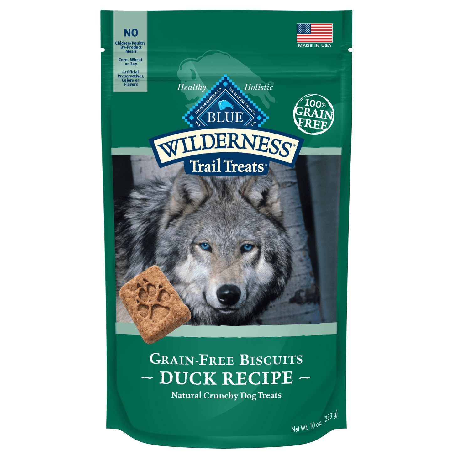 Blue Buffalo Wilderness Trail Treats High Protein Duck Flavor Crunchy Biscuit Treats for Dogs  Grain-Free  10 oz. Bag