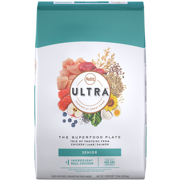 NUTRO ULTRA Senior High Protein Natural Dry Dog Food with a Trio of Proteins from Chicken  Lamb and Salmon  15 lb. Bag