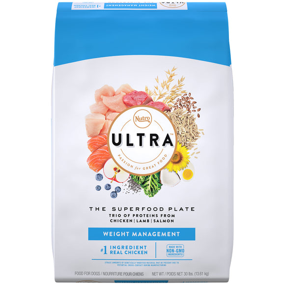 NUTRO ULTRA Adult Weight Management High Protein Natural Dry Dog Food for Weight Control with a Trio of Proteins from Chicken  Lamb and Salmon  30 lb. Bag