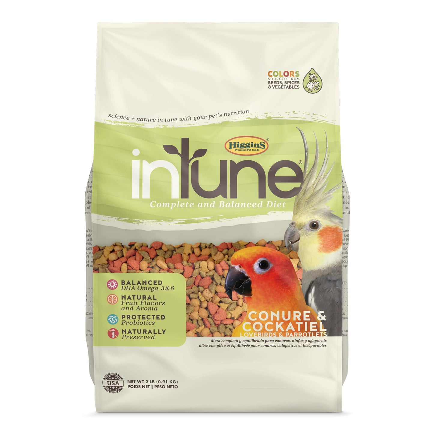 Higgins Intune Natural Conure & Cockatiel Bird Food, 2 Lb