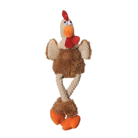 goDog Checkers Rooster Plush Squeaker Dog Toy Small Brown