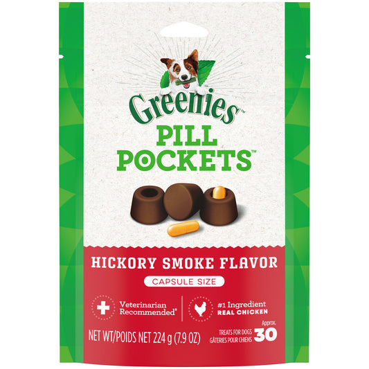 GREENIES PILL POCKETS for Dogs Capsule Size Natural Soft Dog Treats  Hickory Smoke Flavor  7.9 oz. Pack (30 Treats)