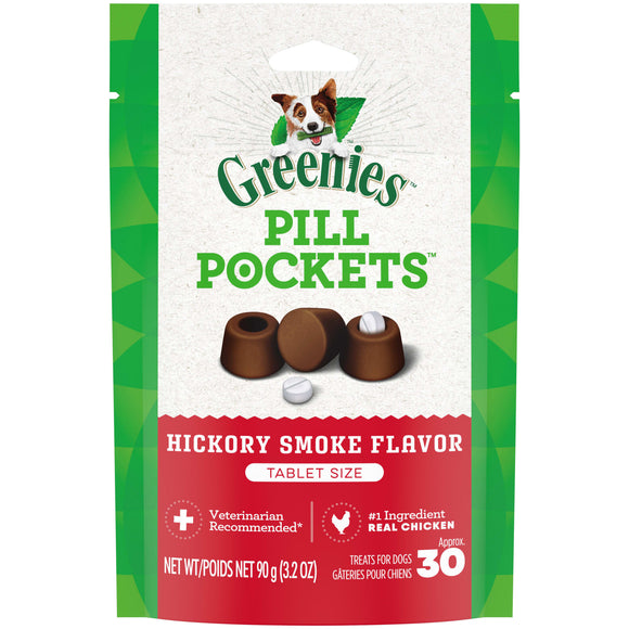 GREENIES PILL POCKETS for Dogs Tablet Size Natural Soft Dog Treats  Hickory Smoke Flavor  3.2 oz. Pack (30 Treats)