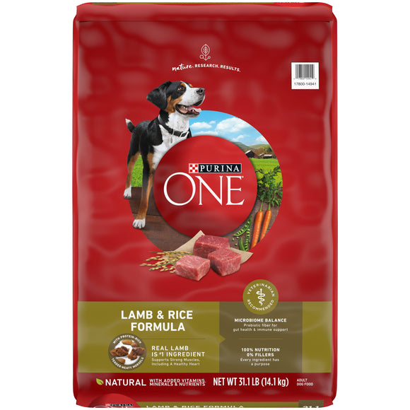 Purina ONE Lamb and Rice With Vitamins  Minerals and Nutrients Dry Natural Dog Food With Glucosamine for Dogs  31.1 lb. Bag