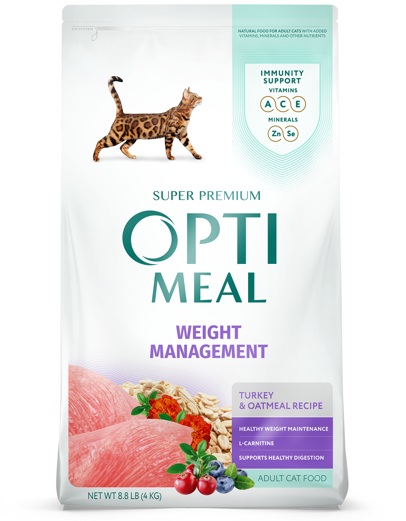Optimean Dry Cat Food 3.3lb Weight Control Turket Barley