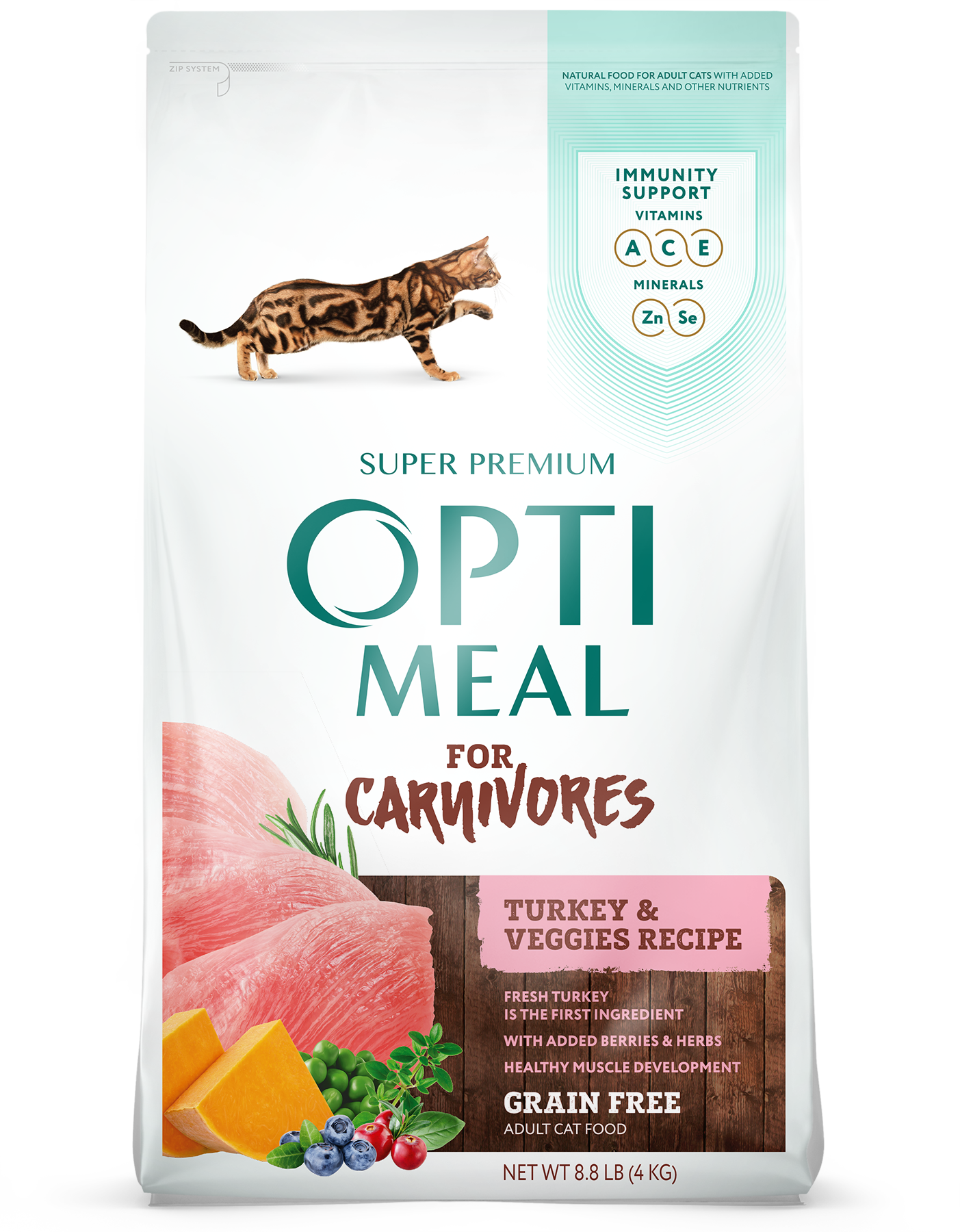 Optimean Dry Cat Food 3.3lb Grain Free Turkey Vegetables