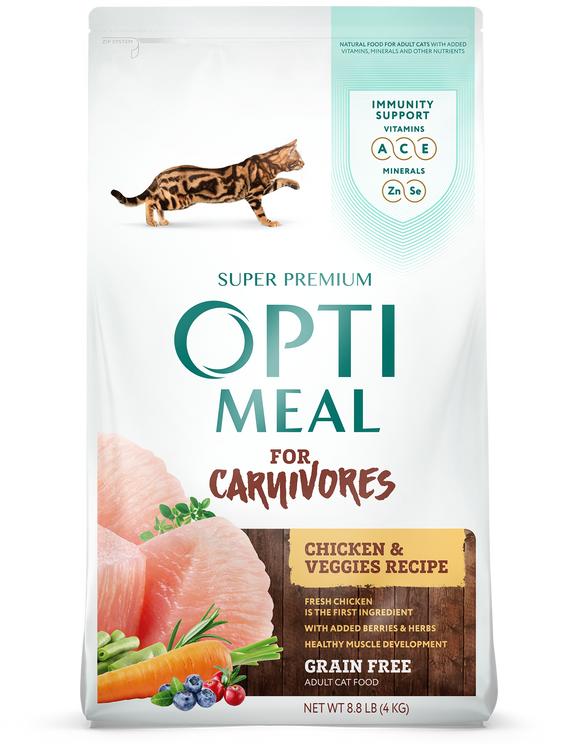 Optimean Dry Cat Food 3.3lb Grain Free Chicken Vegetables