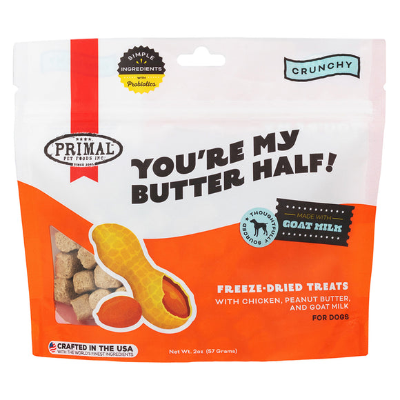 Primal Freeze Dried Chicken & Peanut Butter Dog Treats with Goat Milk, Youre My Butter Half Natural Treats, 2 oz