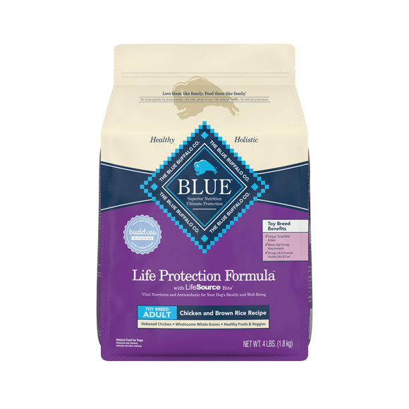 Blue Buffalo Life Protection Formula Adult Toy Breed Chicken and Brown Rice Dry Dog Food  4 lb. Bag